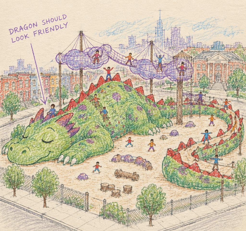 Concept sketch for The Dragon Yard in Providence