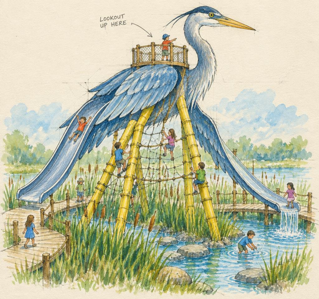 Concept sketch for Harbor Heron in Baltimore